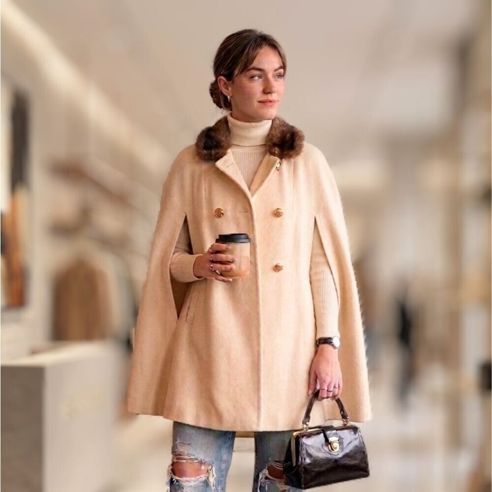 Vintage Youthcraft Wool Cape Coat with Mink Collar